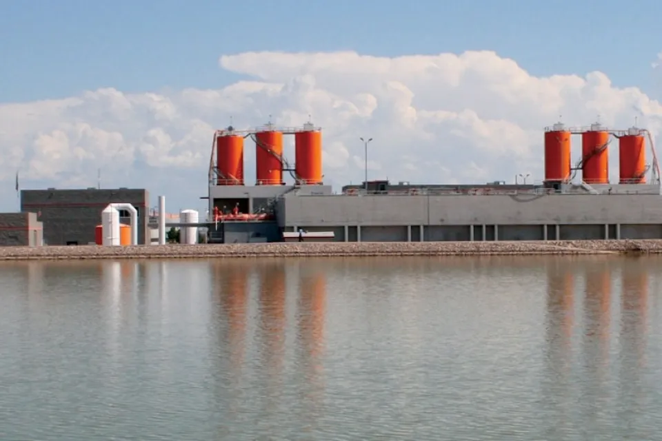 Water purification plant in El Paso, Texas on riverfront.